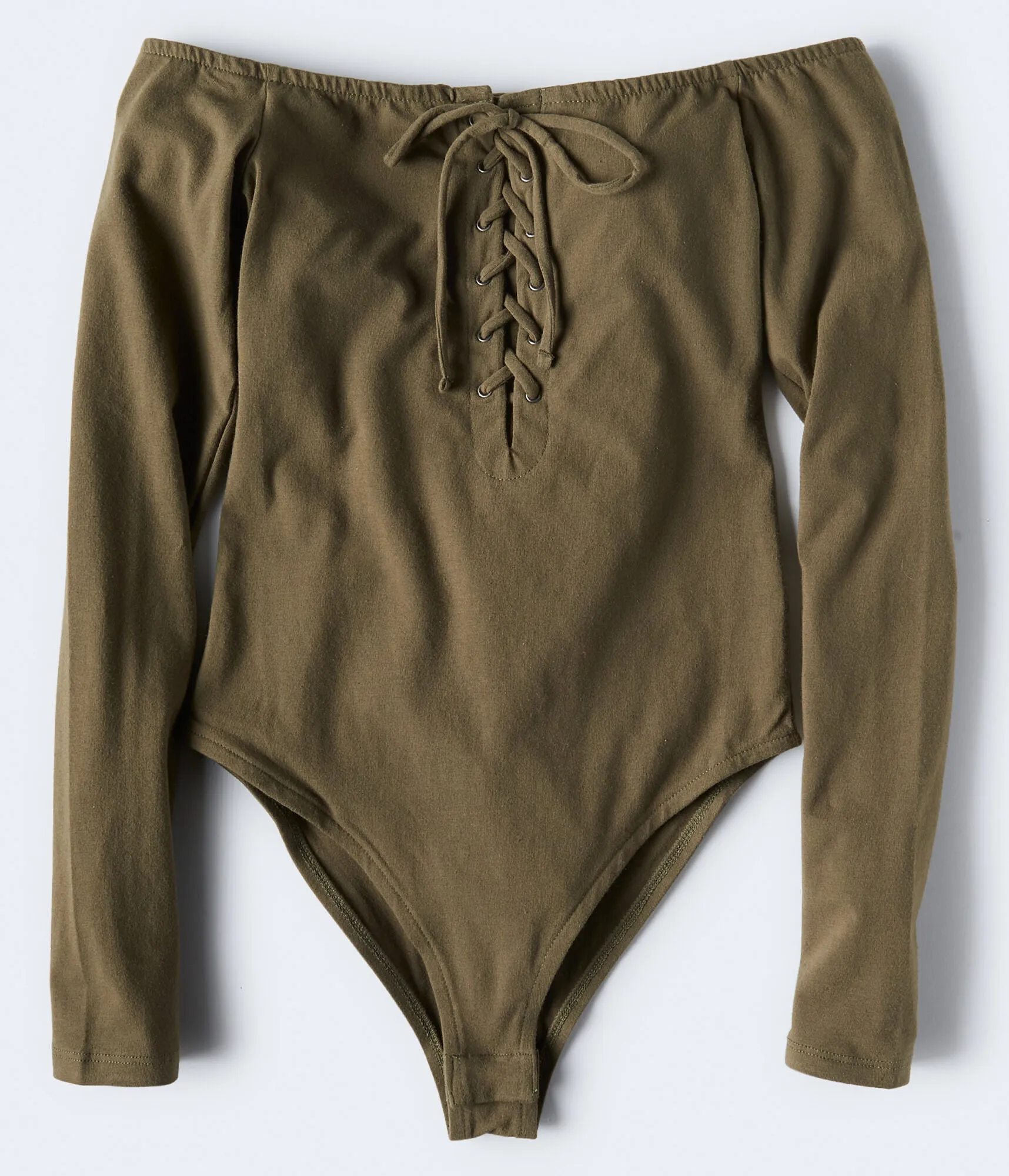 Aeropostale Long Sleeve Lace-Up Off-The-Shoulder Bodysuit***