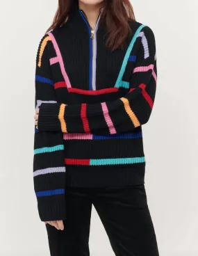 &Isla - Conner 1/2 Zip Mock Neck Striped Sweater