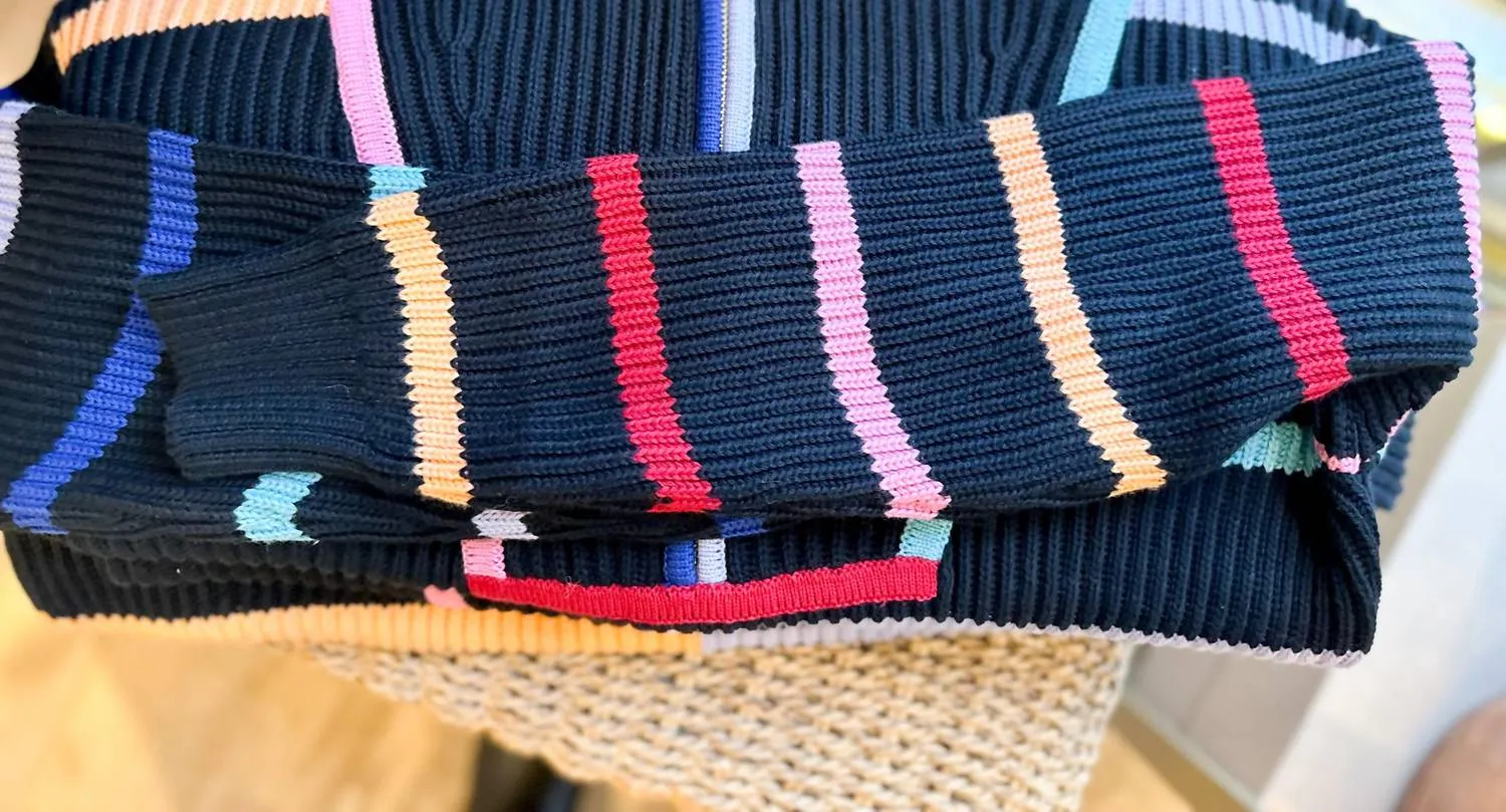 &Isla - Conner 1/2 Zip Mock Neck Striped Sweater
