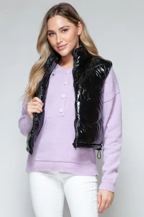 Black Shiny Vest Puffy Sleeveless Jacket New Women's Fashion KESLEY Zip Up Turtleneck Shiny Quilted Vest Black Shiny Vest Puffy Sleeveless Jacket New Women's Fashion KESLEY Zip Up Turtleneck Shiny Quilted Vest