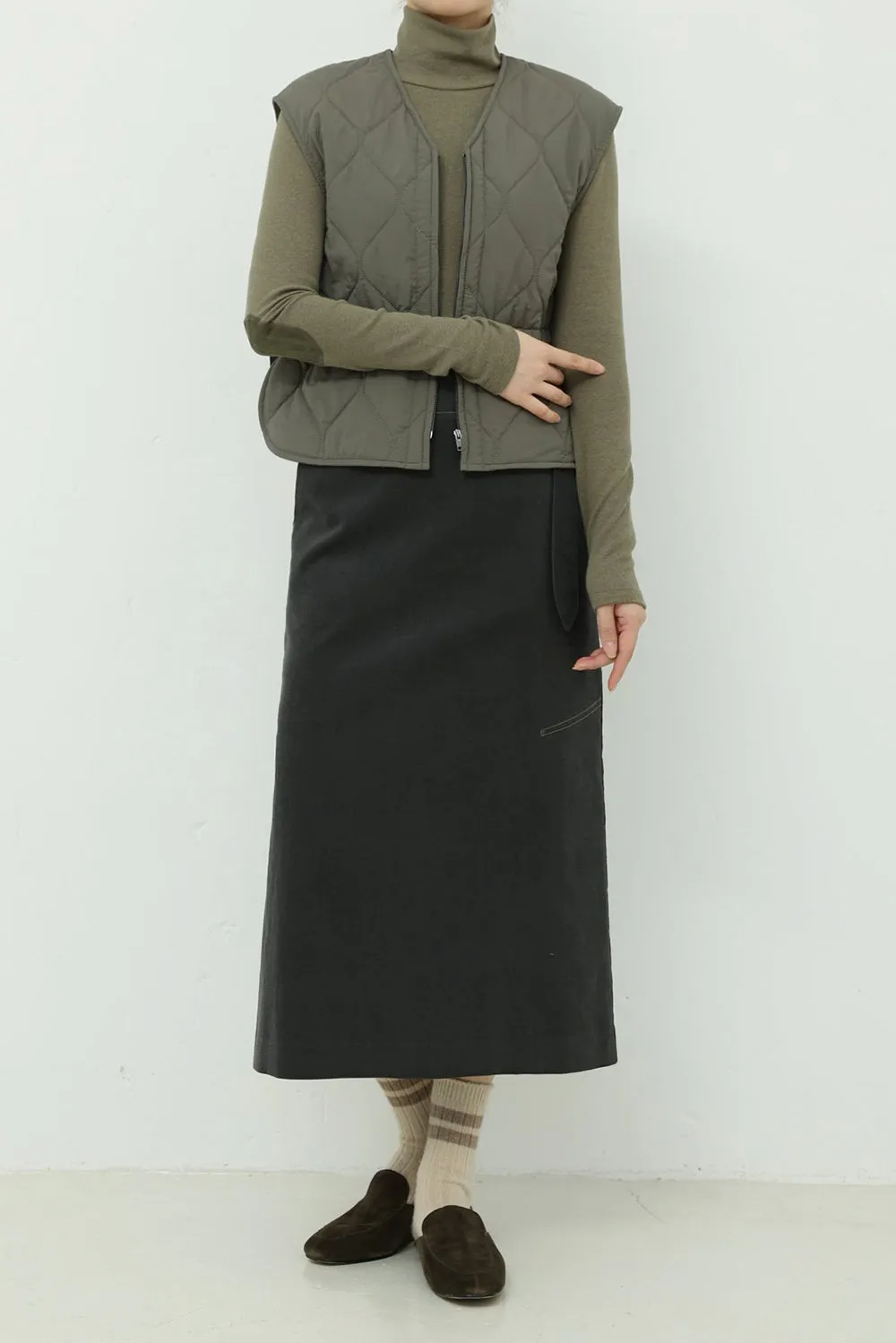 D-Ring Waist Side Slit Midi Skirt