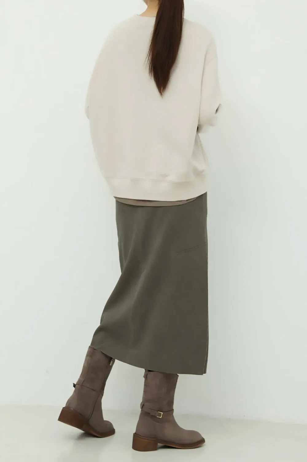 D-Ring Waist Side Slit Midi Skirt