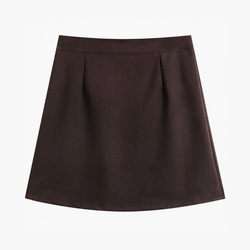 Dark Academia Soft Brown High Waist Short Skirt