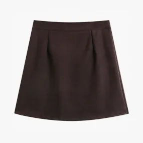 Dark Academia Soft Brown High Waist Short Skirt