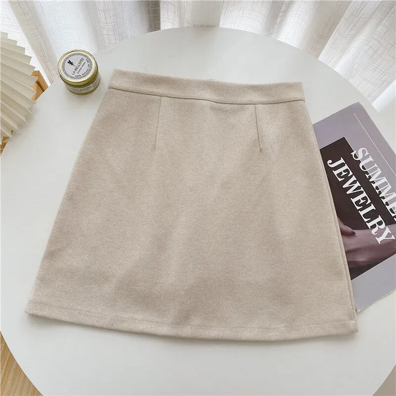 Dark Academia Soft Brown High Waist Short Skirt