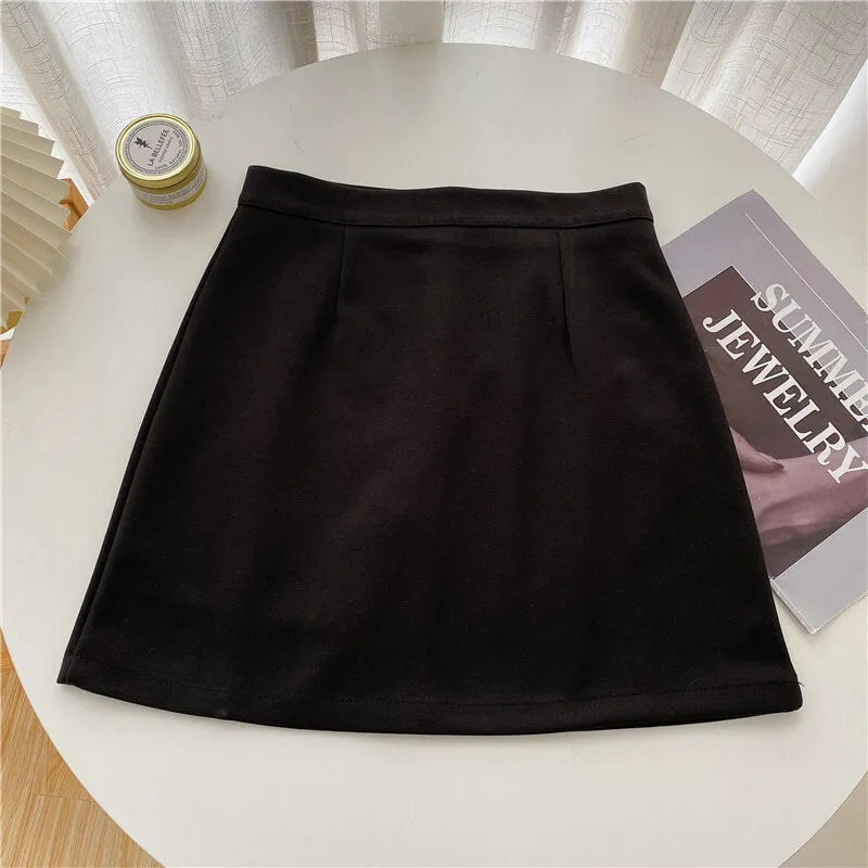 Dark Academia Soft Brown High Waist Short Skirt