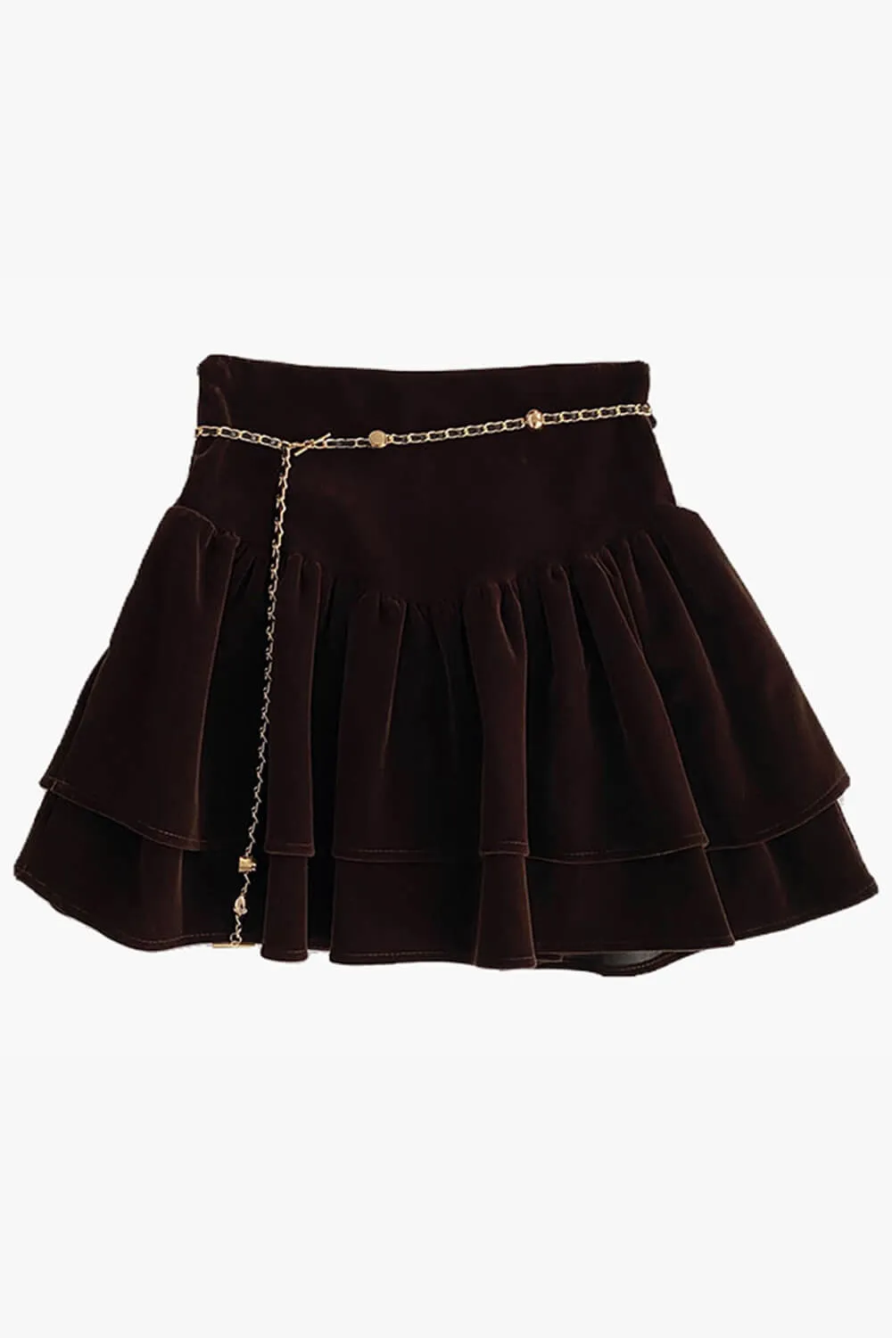 Dark Academia Suede Pleated Skirt With Chain Belt