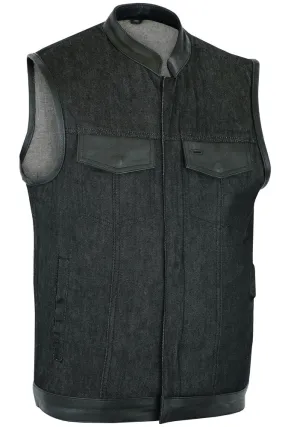 DM Men's Upgraded Rough Rub-Off Denim Motorcycle Vest w/Leather Trim DM Men's Upgraded Rough Rub-Off Denim Motorcycle Vest w/Leather Trim