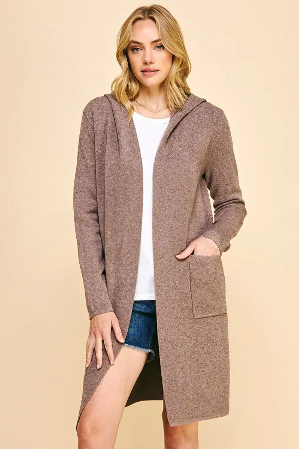 Hooded Long Open Front Cardigan