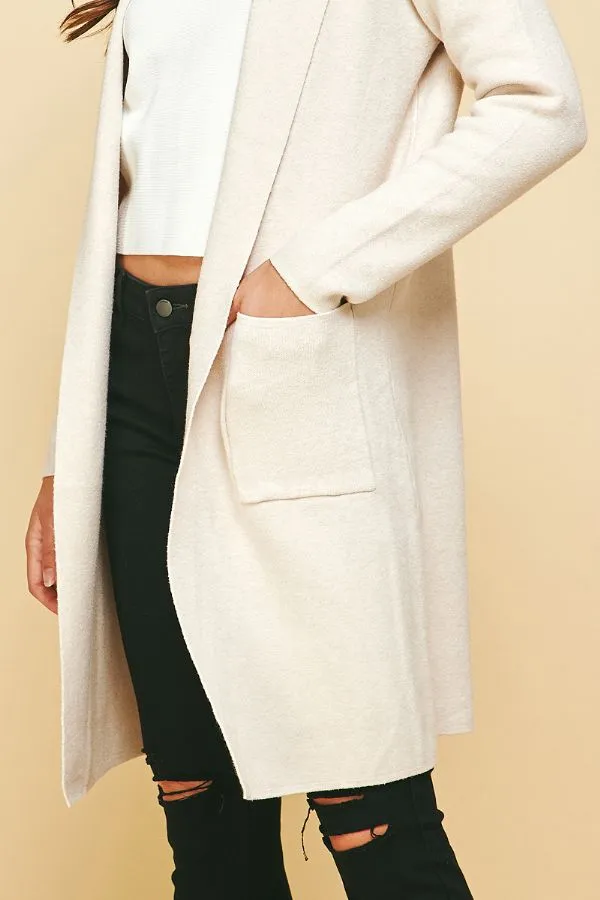 Hooded Long Open Front Cardigan