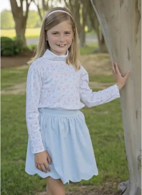 James & Lottie Girls Cord Sophie Scallop Skirt - Light Blue