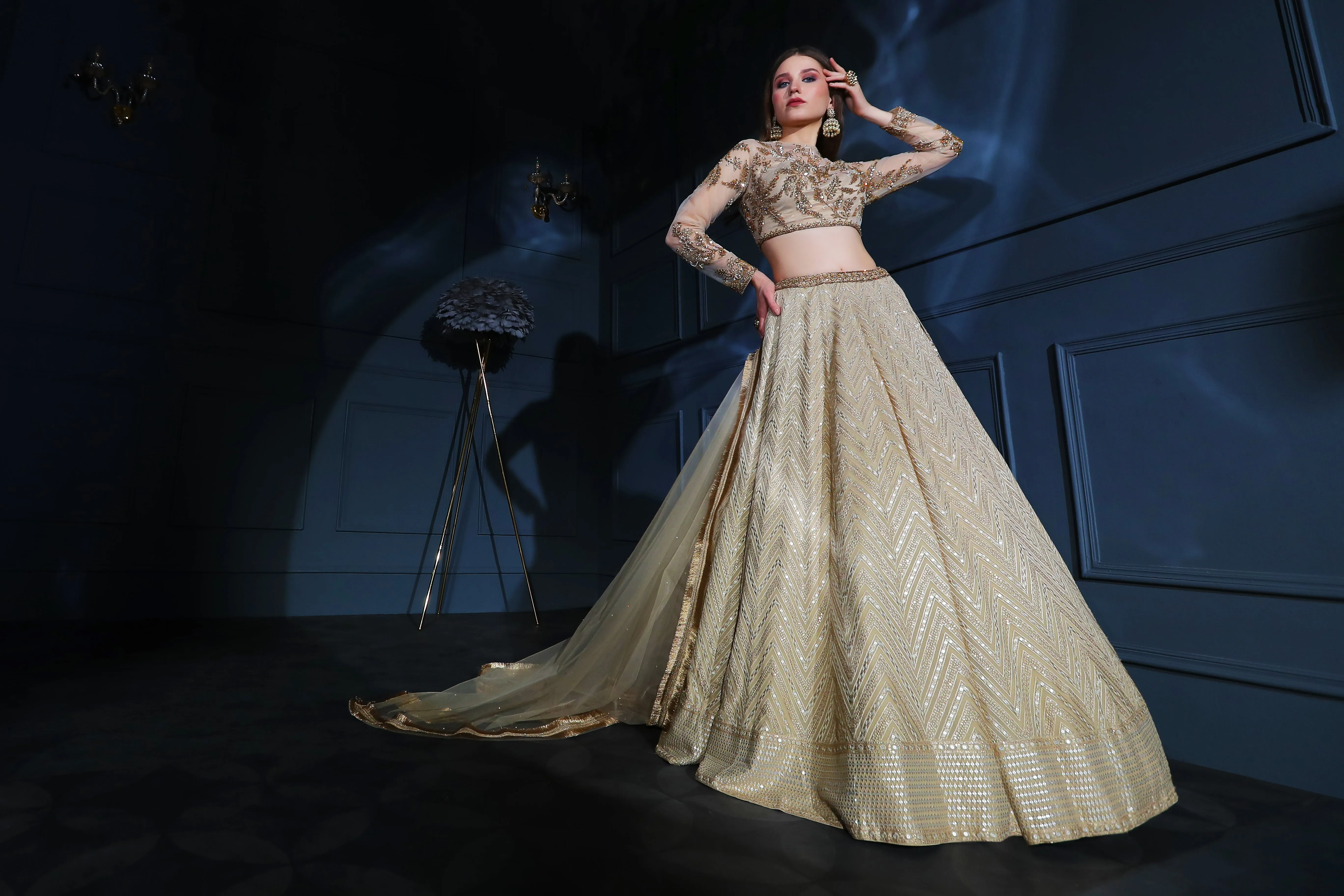 Light Gold Skirt with embroidered top