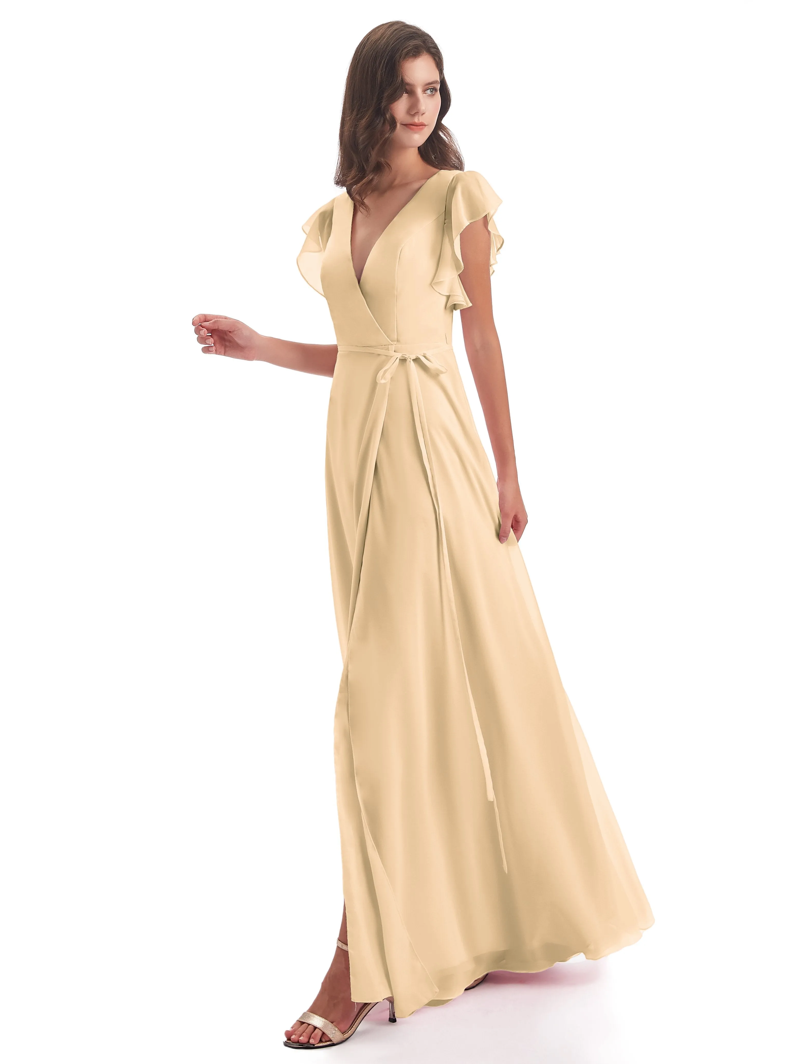 Long Peach Bridesmaid Dresses Hope Charming V Neck Long Chiffon Bridesmaid Dresses