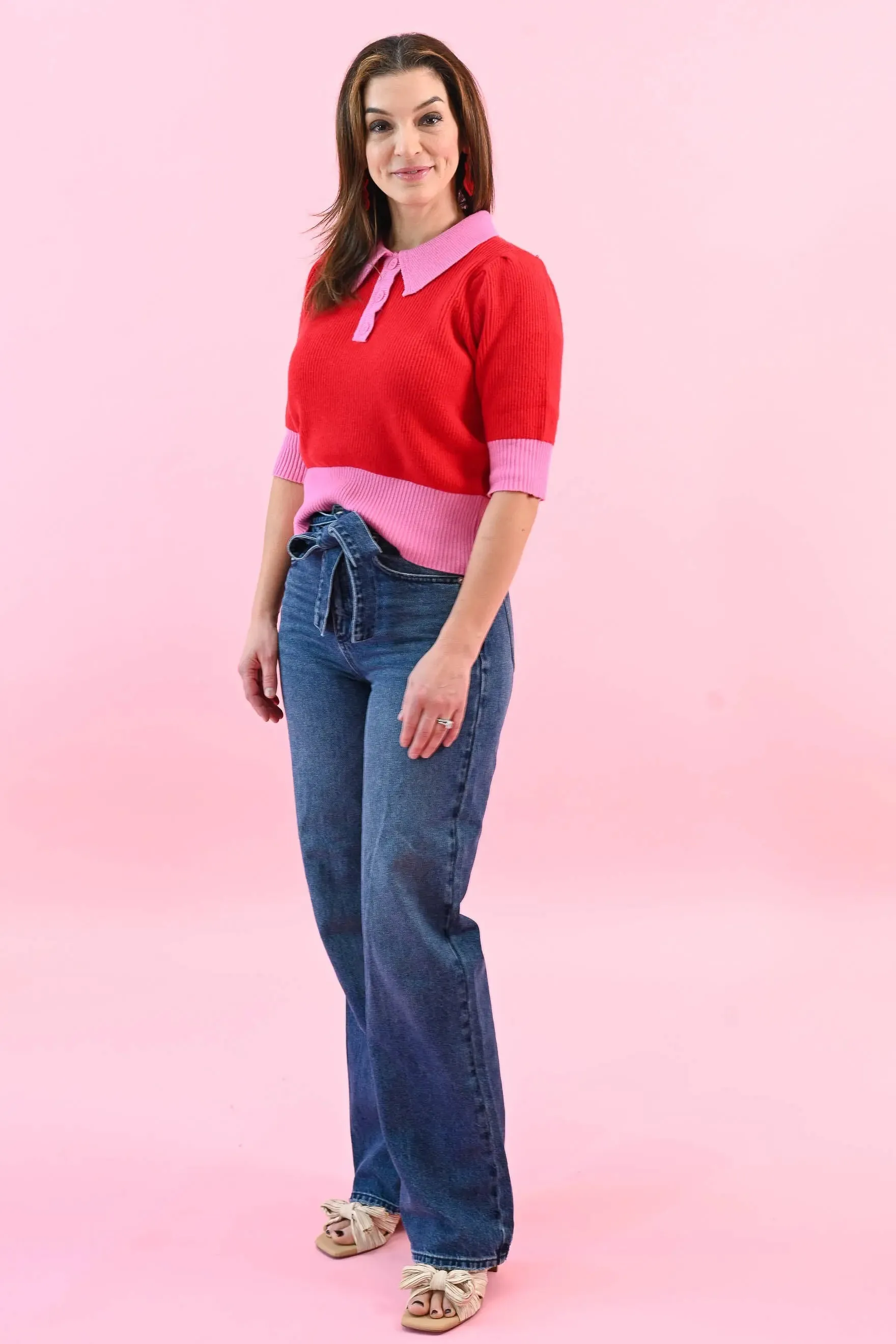 Love Letter Color Block Collared Sweater Top