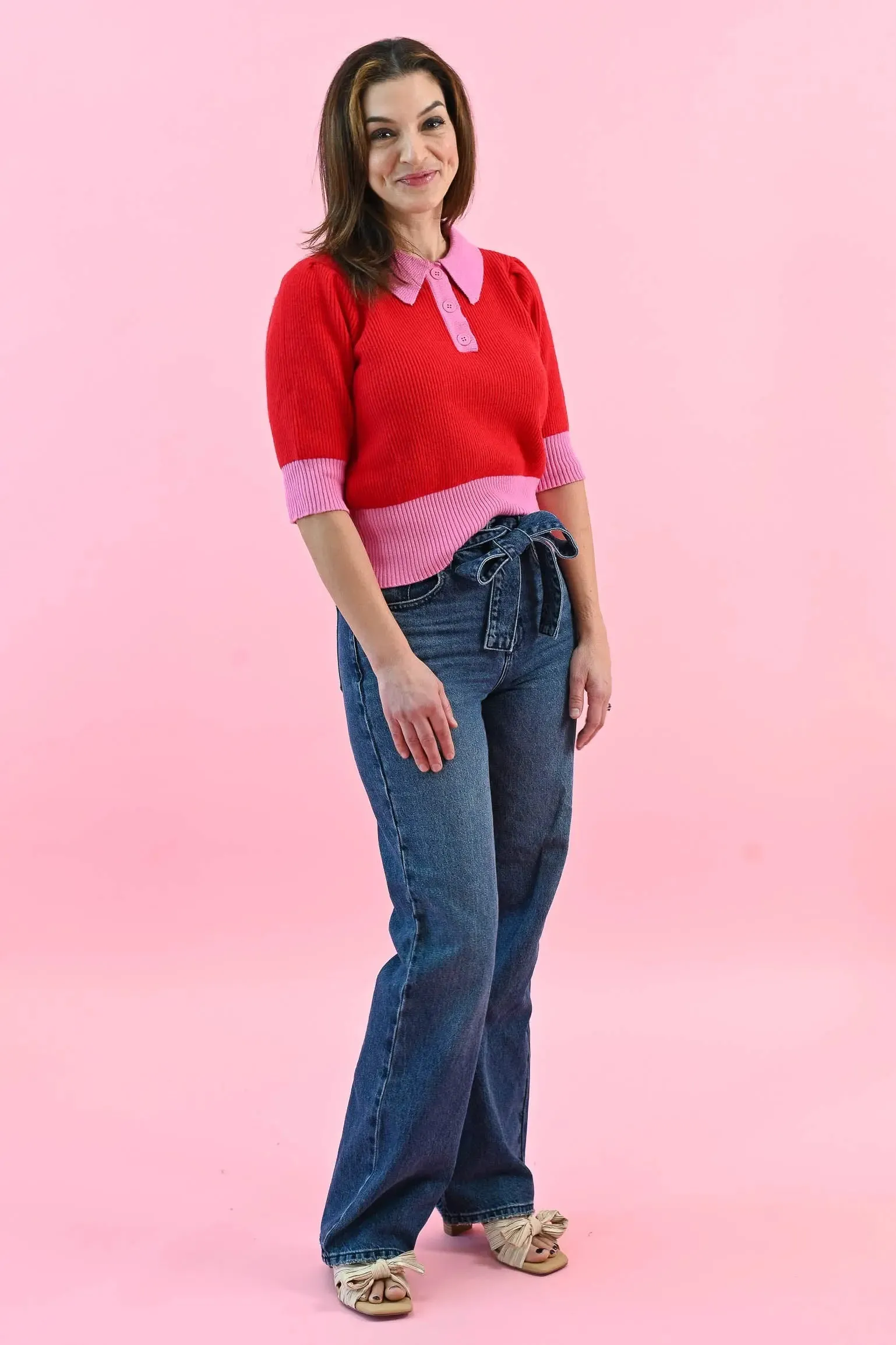 Love Letter Color Block Collared Sweater Top
