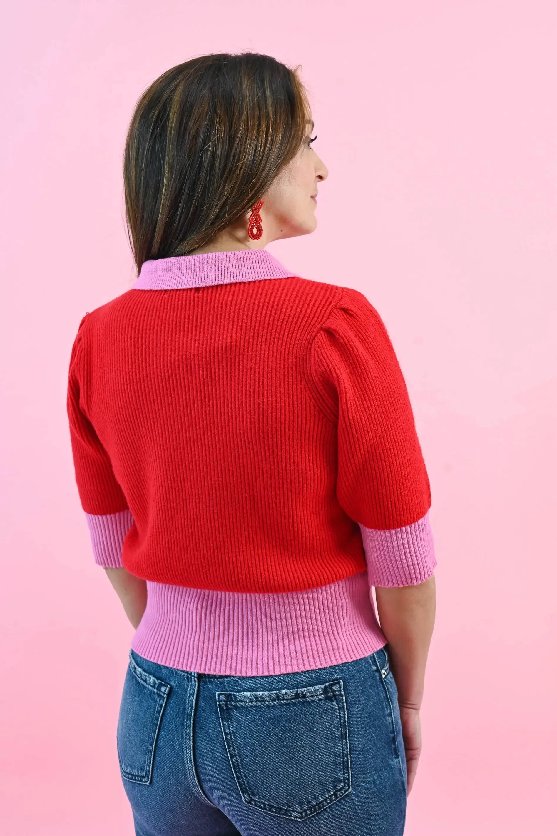 Love Letter Color Block Collared Sweater Top