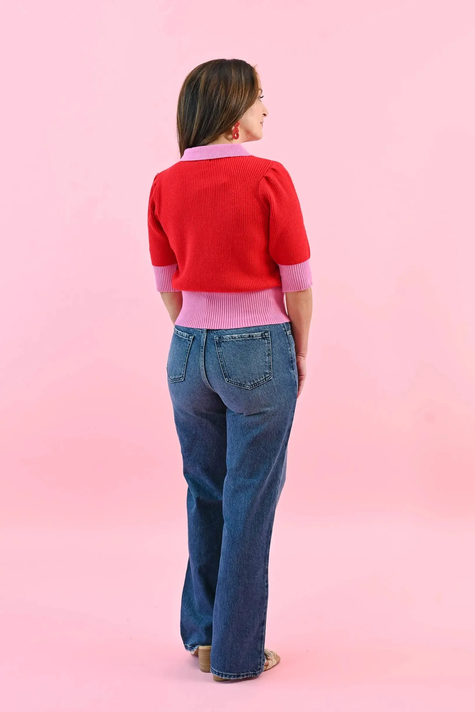 Love Letter Color Block Collared Sweater Top