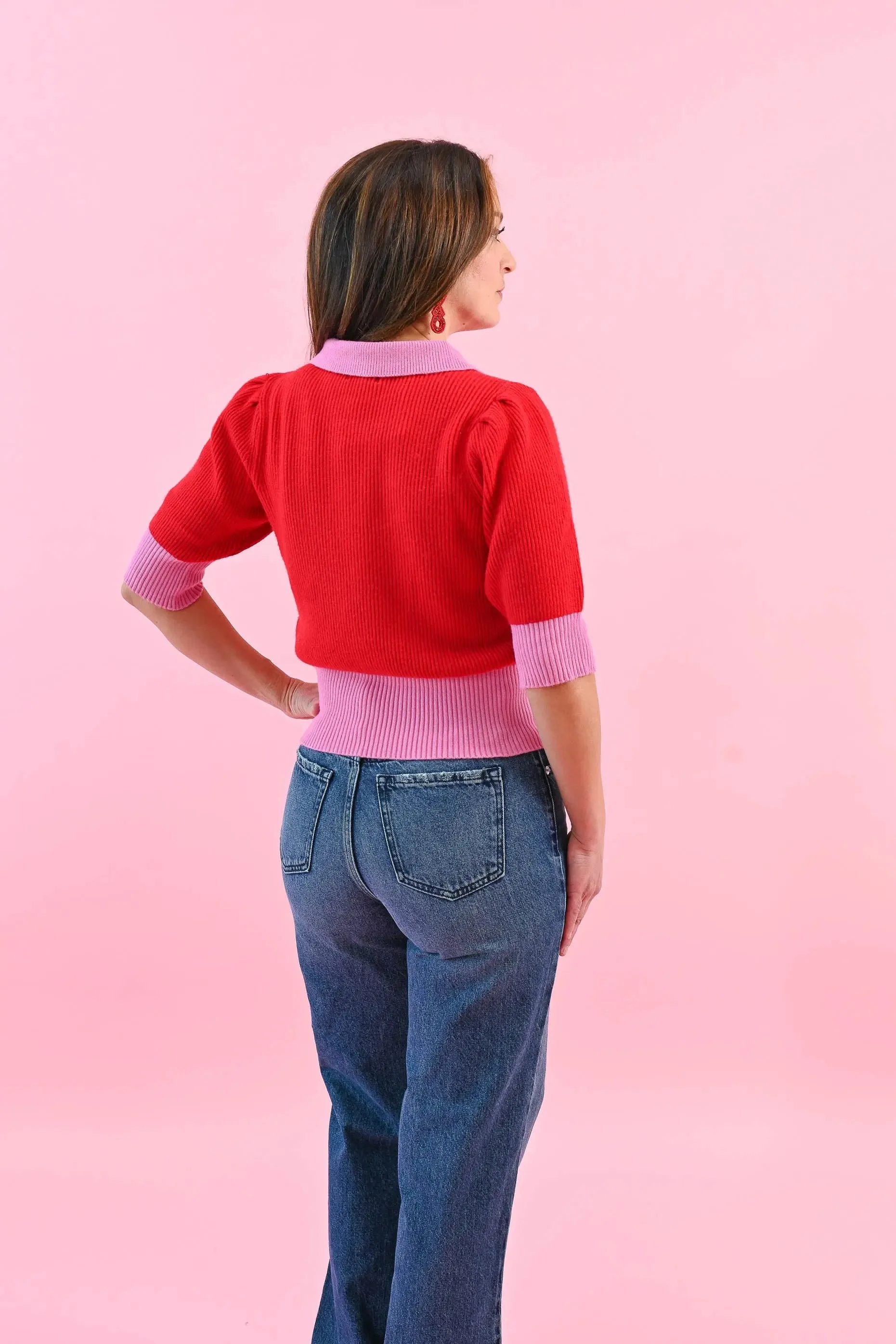 Love Letter Color Block Collared Sweater Top