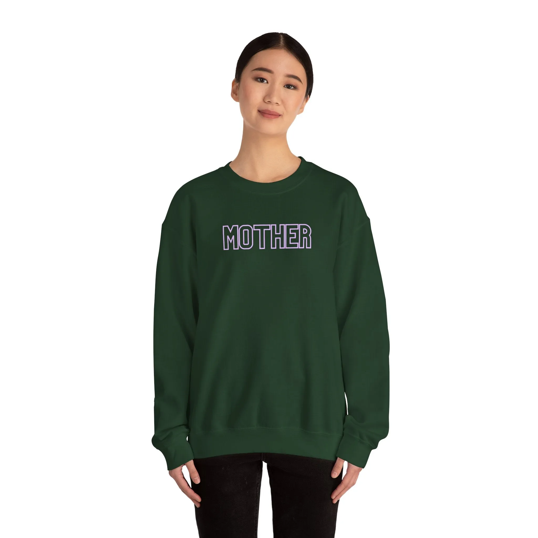 MOTHER Oversized Pullover Crewneck Sweatshirt, Gifts for Mom, Baby Shower Gifts, Lilac on Hunter Green, Mother's Day Gift