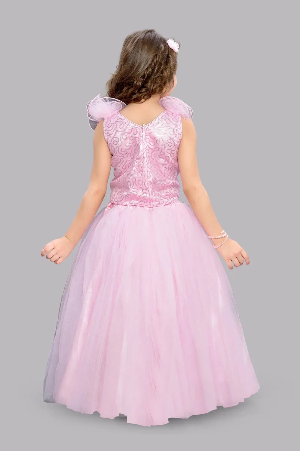 Pink Sequins Ruffle Skirt Top Set
