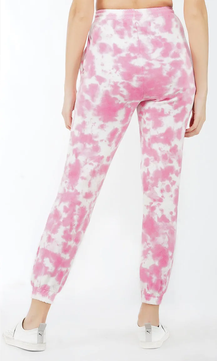 Pink-White Tie & Dye Joggers