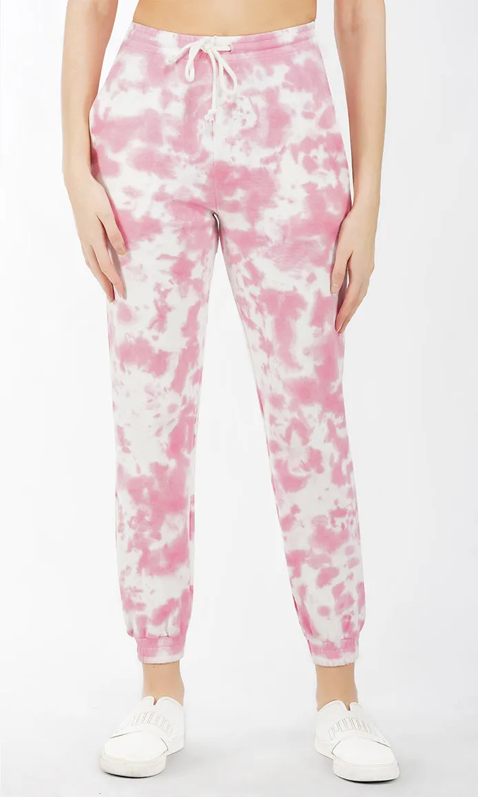 Pink-White Tie & Dye Joggers