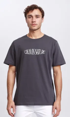 R208574 - Regular Fit Printed Slip On Tee - Dark Grey