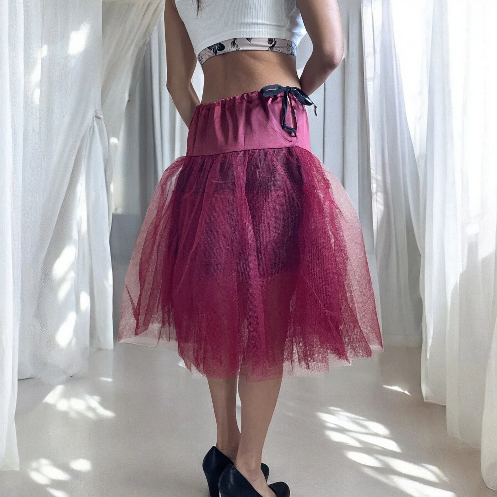 Women's Wine Red Petticoat Three Layers Underskirt Pannier