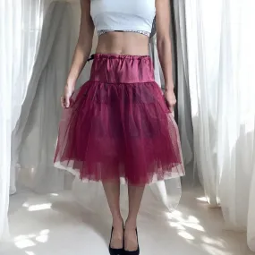Women's Wine Red Petticoat Three Layers Underskirt Pannier