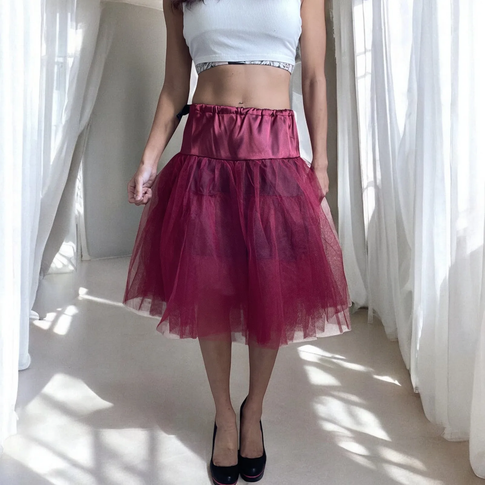 Women's Wine Red Petticoat Three Layers Underskirt Pannier
