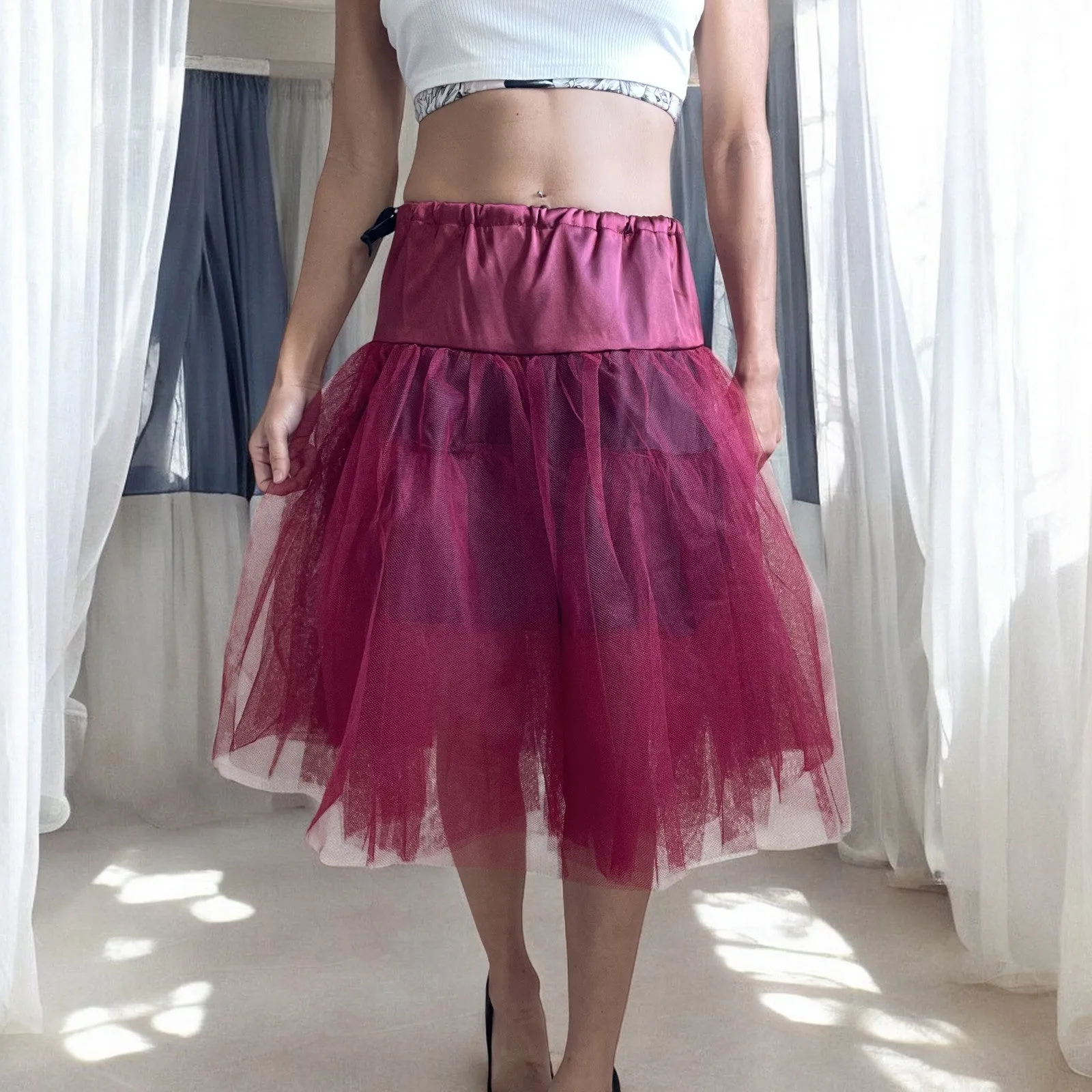 Women's Wine Red Petticoat Three Layers Underskirt Pannier