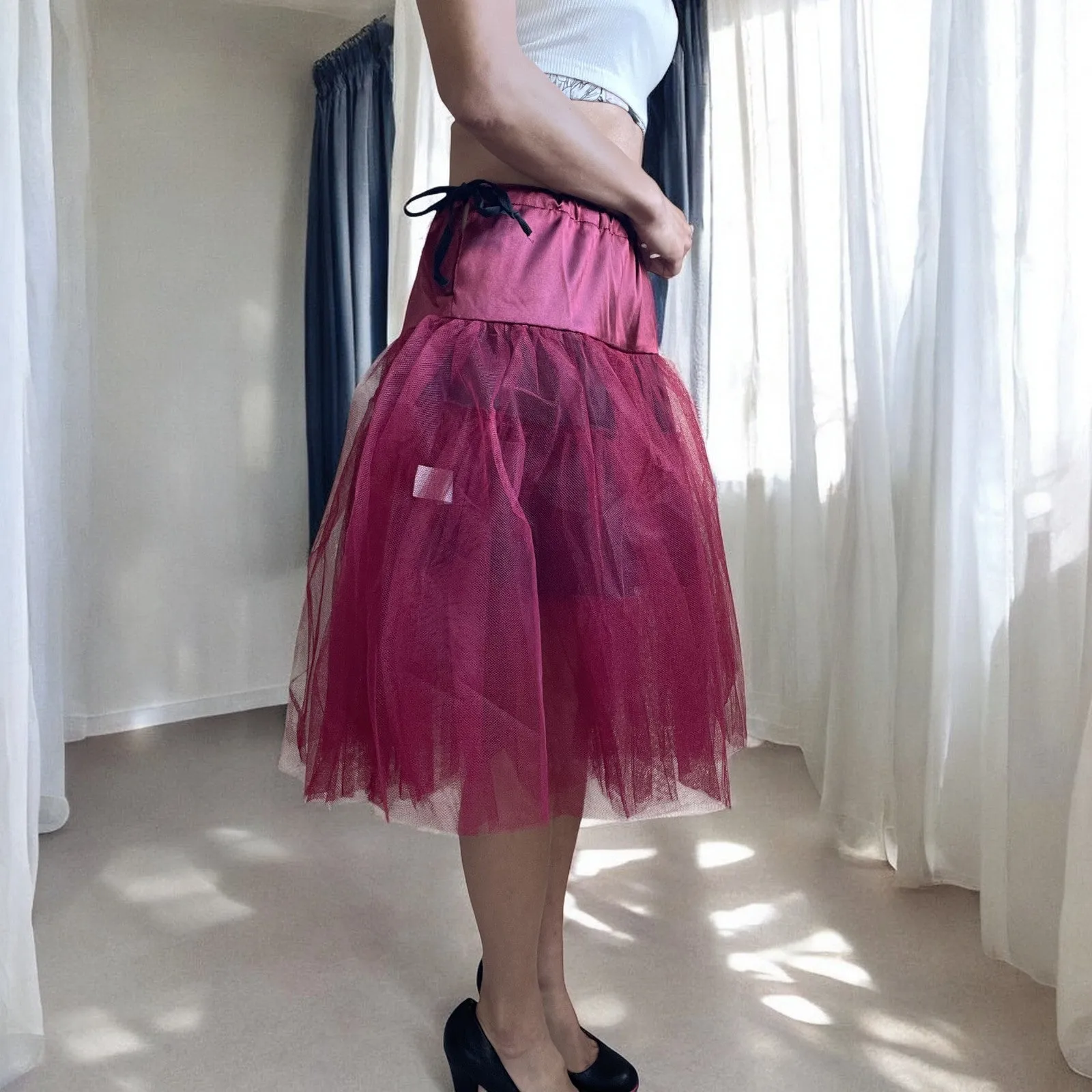 Women's Wine Red Petticoat Three Layers Underskirt Pannier