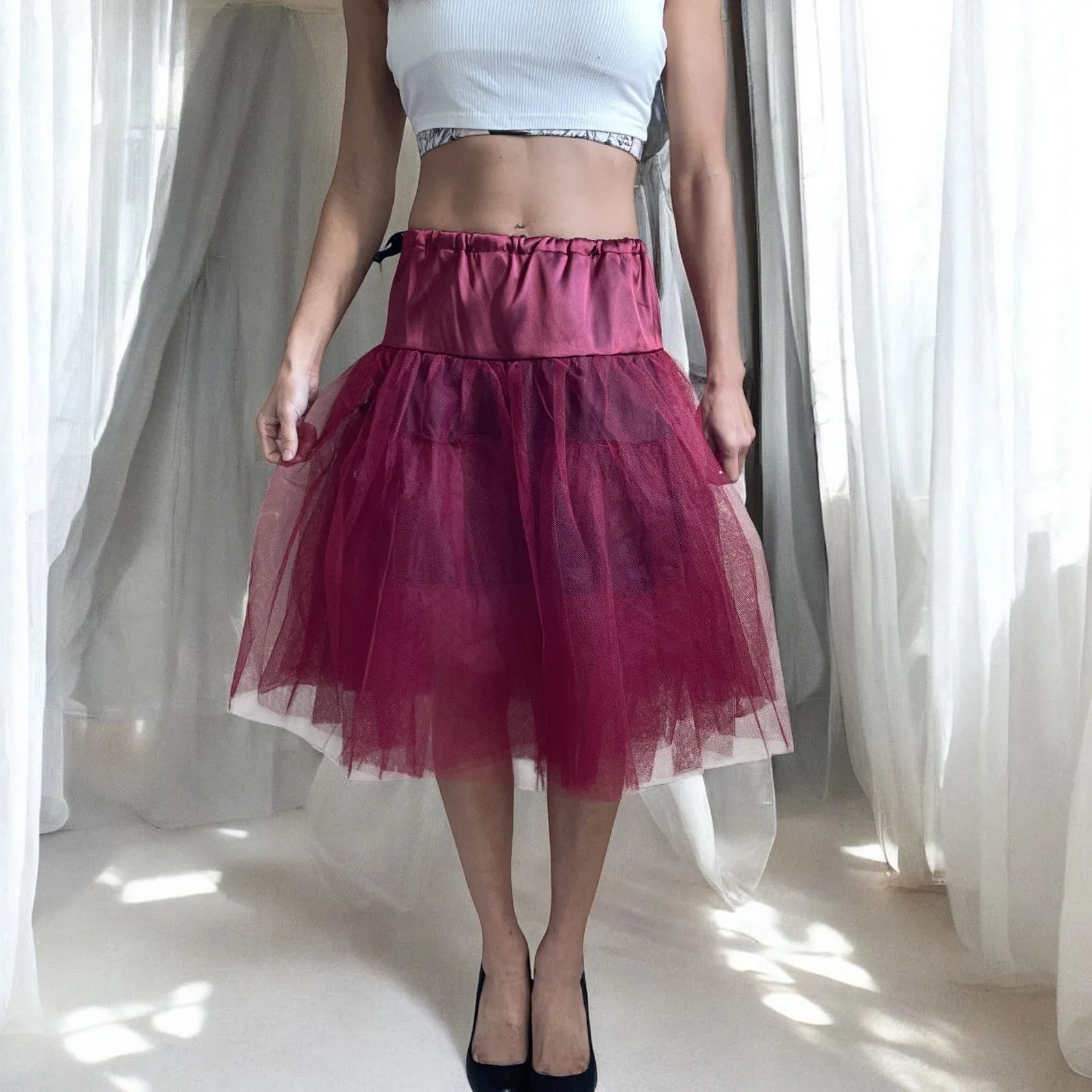 Women's Wine Red Petticoat Three Layers Underskirt Pannier